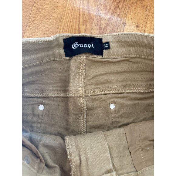 Guapi Tan Stacked Denim Pants Frayed Streetwear Flare Mens 32 NWT [jb] - Picture 5 of 9